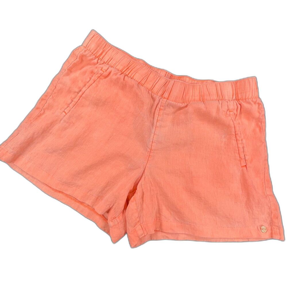 Lilly Pulitzer Lilo Garment Dyed Linen Pull On Shorts L Peach‎ Pink Coral Beach